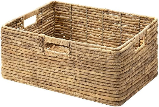StorageWorks Extra Large Wicker Baskets for Storage, Water Hyacinth Storage Baskets for Shelves, Decorative Basket, Natural, 1-Pack, 16½" x 13" x 7½"