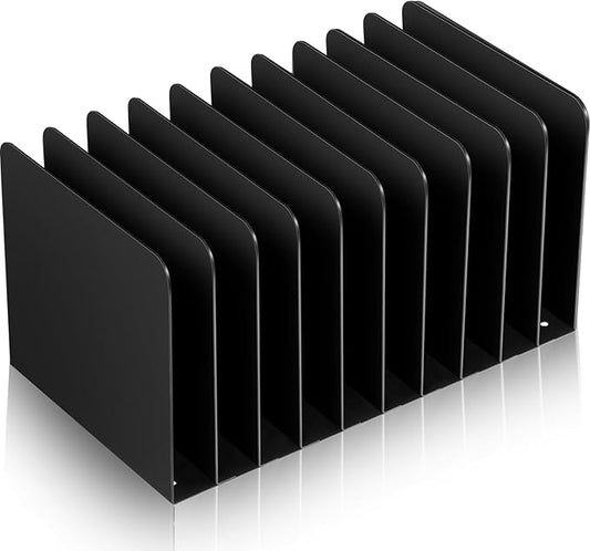 Suzile Metal Desk File Organizer 10 Compartments Metal Desktop Organizer File Sorter Office Organization File Holder for Home Classroom, Vertical File Organizer, 10.63 L X 5.79 W X 5.41 H