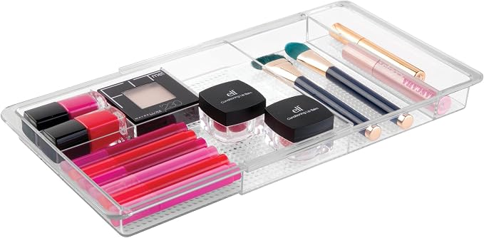 iDesign Expandable Makeup Drawer Organizer, Shallow Tray for Bathroom or Vanity Storage - Clear