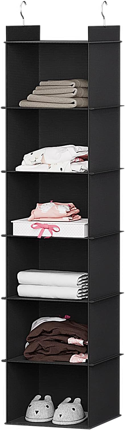YOUDENOVA Hanging Closet Organizer, 6-Shelf Closet Hanging Storage Shelves, Black