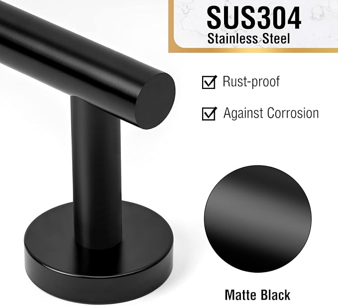 HITSLAM Matte Black 24 Inch Towel Bar for Bathroom, SUS304 Stainless Steel Bathroom Towel Rack Wall Mounted, Modern Home Decor Bath Towel Holder with Hardware Accessories (Total Length 25.7 Inch)