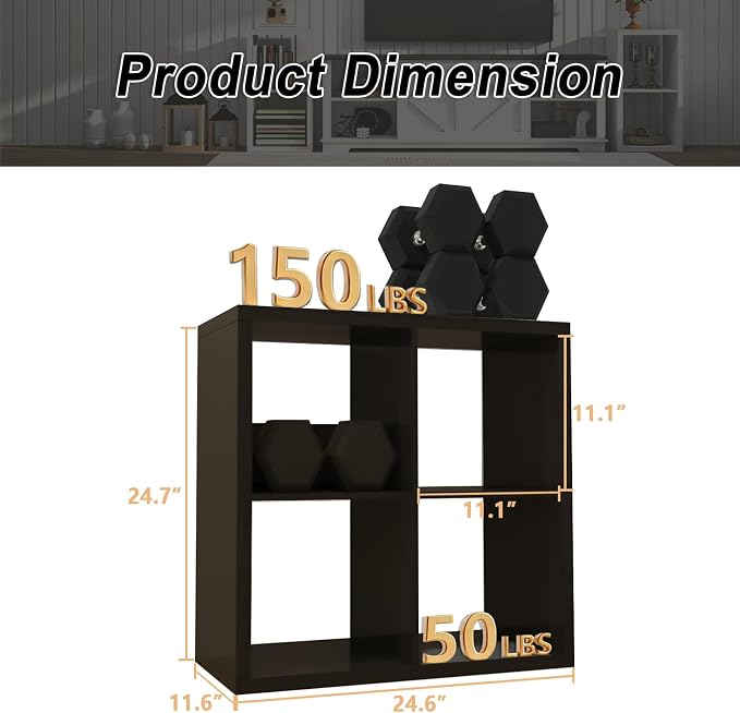 CTESNE【2026 Wooden Thick Frame 4 Cube Storage Organizer Shelf with Anti-Tipping Kits + Reversible Open Back Bookcase, Horizontal and Vertical Dual-use（Chocolate,11inch）