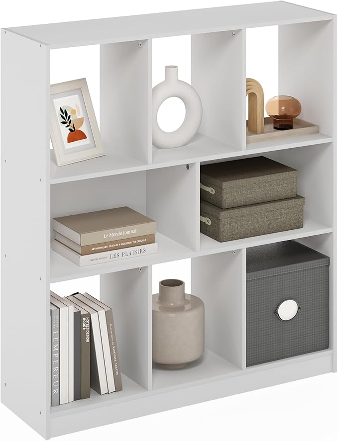Furinno DALY Book Shelf, 8-Cube Bookshelf, Horizontal Cube Storage Organizer Bookcase, 10.9 x 35.4 x 39.4, for Living Room, Bedroom, Home Office, White