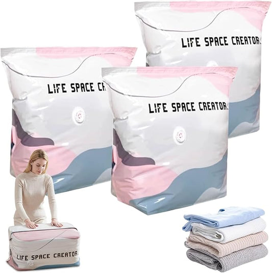 3 PACK No-Pump Vacuum Storage Bags, Large Cube Vacuum Seal Bags, Space Saver Bags for Clothes, Press & seal, No Pump Needed, Comforters, Blankets (19.6 * 27.5-3pack)