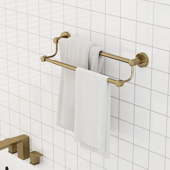 Double Towel Bar Bathroom Towel Rack Towel Rod Holder Antique Brass | Adjustable 16-26 In, Wall Mounted Towel Holder, Stainless Steel, Rustproof, Towel Bar Rod Hanger Hardware Accessories Hotel