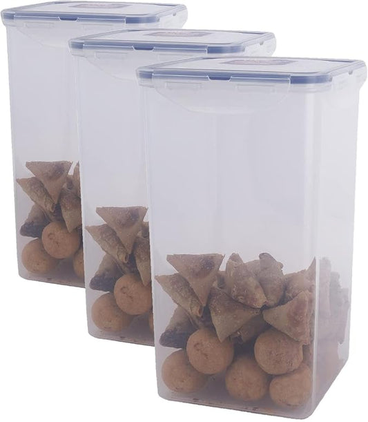 LOCK & LOCK Easy Essentials Food lids/Pantry Storage/Airtight containers, BPA Free, Square-16.9 Cup-for Chips, Clear (Pack of 3)