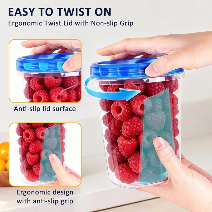 8 Pack 34oz Reusable Freezer Storage Containers with Twist Top Lids Airtight, Clear Plastic Soup Freezer Containers, Quart Food Storage Containers with Lids for Fruit Meal Prep Leftover Lunch Salad