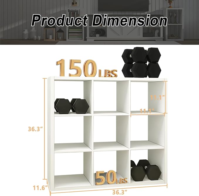 9 Cube Storage Organizer Shelf, White, 11 inch | 2026 Wooden Thick Frame, Anti-Tipping Kits, Reversible Open Back Bookcase, Horizontal and Vertical Dual-use