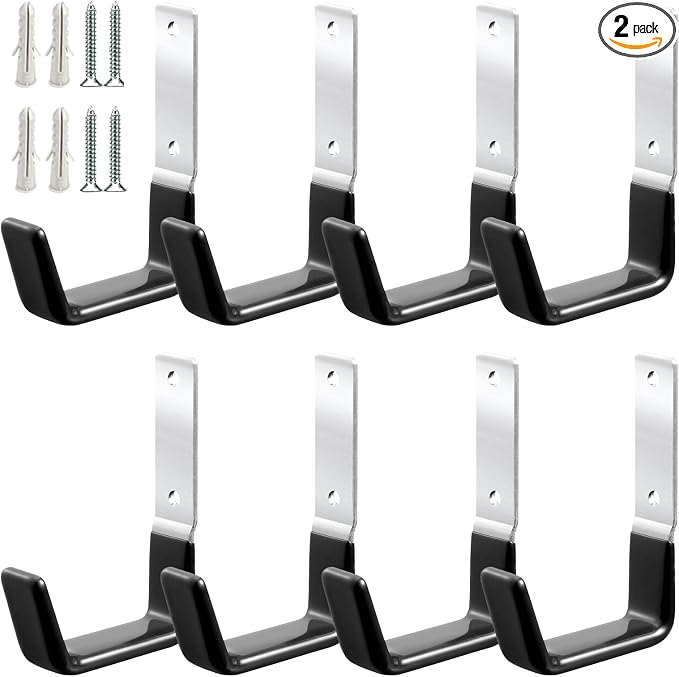 GeeWatom Heavy Duty Steel Garage Hooks,Garage Storage Utility Hooks,Anti-Slip Hanger, Tool Organizer,Steel Wall Mount Organizer, Garden Hose Hanger (Small-8PC)