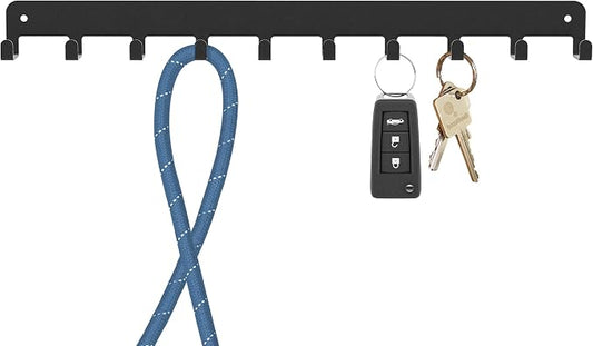 Sturdy Steel Wall Key Holder XL - 10 Hooks. Metal and Wooden Key Hanger with Hooks for Car, Apartment, Storage, Keys