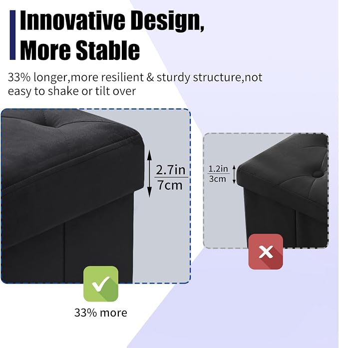 BRIAN & DANY 43 Inches Folding Storage Ottoman Bench, Velvet Ottoman with Storage for Living Room, Bedroom, Entryway, Ottoman Foot Rest, End of Bed Bench (Black)