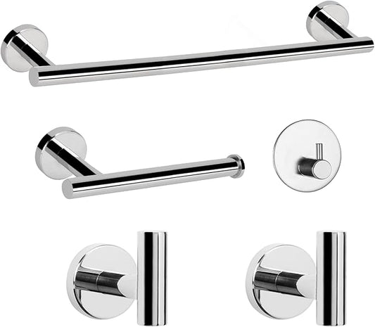NearMoon Bathroom Hardware Set SUS 304 Thicken Stainless Steel-Towel Bar Set Include 16" Towel Rod, Toilet Paper Holder, Multifunctional Hooks Bathroom Accessories (Chrome Finish, 5 Pcs)