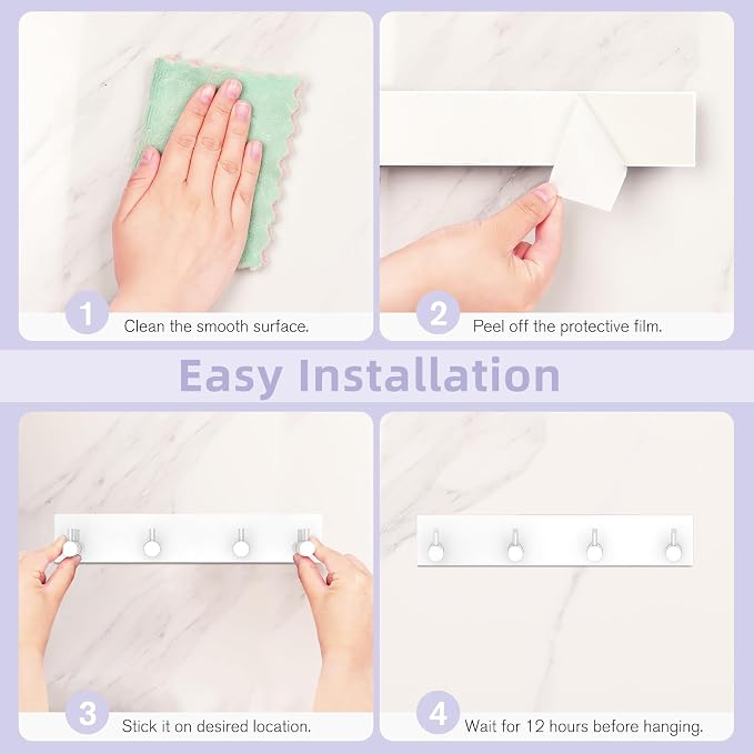 VIS'V Key Holder Wall Mount, Large Adhesive Key Hanger with 4 Hooks, White | Metal Material, No Drilling, Extra Adhesive Strip, Suitable for Entryway, Hallway, Doorway, Kitchen, Garage, Camper
