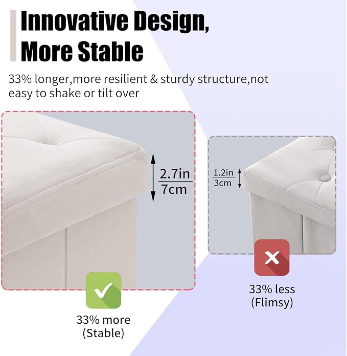 BRIAN & DANY 43 Inches Folding Storage Ottoman Bench, Velvet Ottoman with Storage for Living Room, Bedroom, Entryway, Ottoman Foot Rest, End of Bed Bench (White)