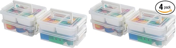 IRIS USA 1 Qt. Plastic Storage Bins with Lids, 4 Pack, Craft Storage Container, Sensory Bin, Organizing Containers for Home, Office & Art Supplies, Stackable, White