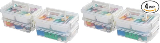 IRIS USA 1 Qt. Plastic Storage Bins with Lids, 4 Pack, Craft Storage Container, Sensory Bin, Organizing Containers for Home, Office & Art Supplies, Stackable, White