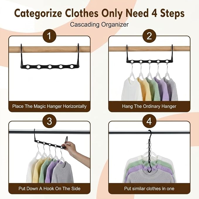 HOUSE DAY Closet Organizers and Storage 8 Pack - Black, Saving Closet Space | with 5 Holes for Daily Clothes Storage, Multifunctional and Cascading Home Essentials, Small Closet Organizer for Storage