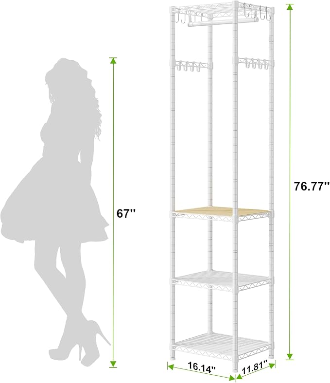 R1 Heavy Duty Clothes Rack with Storage Shelves, 448 Lbs Load, White | Heavy-duty freestanding clothes rack supports up to 448 lbs for hanging garments and daily supplies