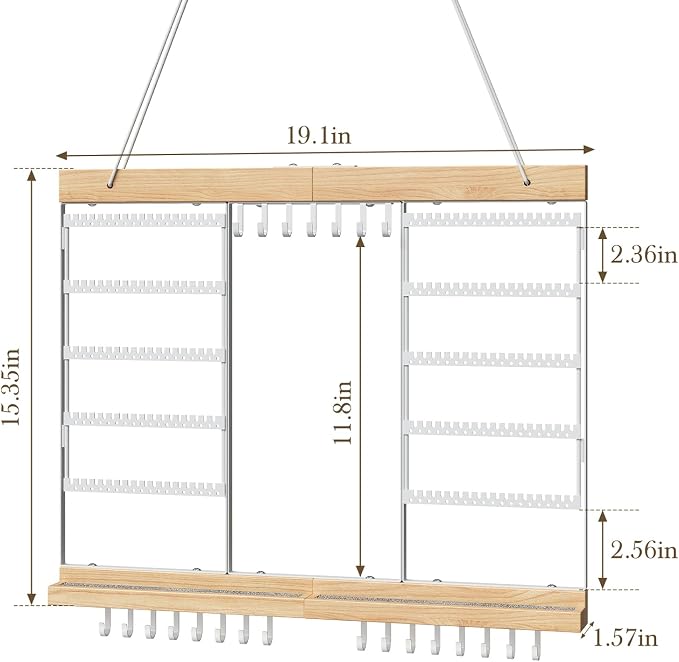 Large Rotating Hanging Jewelry Organizer, 5-Tier Wall Mounted Earring Holder for 180 Pairs, Jewelry Rack for Earrings, Necklaces, Bracelets & Rings, Necklaces, Bracelets & Rings, for Girls, White