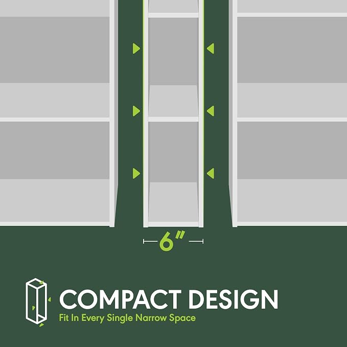 Furinno Fulda Book Shelf, 3-Tier Narrow Bookshelf, Bookcase with 6-in Width Storage Shelf, 9.3 x 5.9 x 31.5, for Living Room, Bedroom, Home Office, White