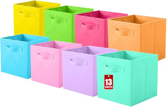 ShellKingdom Storage Bins, Foldable Fabric Storage Cubes, 8 Pack, 8 Colors | Cloth Organizer Drawer For Closet And Toys, 13 X 13 X 13 INCH, (Mix Colors)