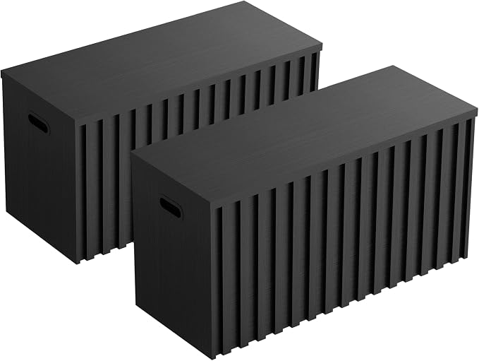 Black Storage Bench Set of 2, 39.4" Fluted Wood Storage Trunk with 2 Safety Hinges, Sturdy Storage Chest, Storage Bench for Bedroom,Entryway, Living Room