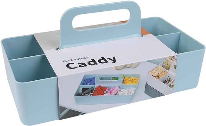 BLUE GINKGO Stackable Organizer Caddy, Long, Blue, Made in Korea | Portable. Adjustable. Home, Office & School Storage.