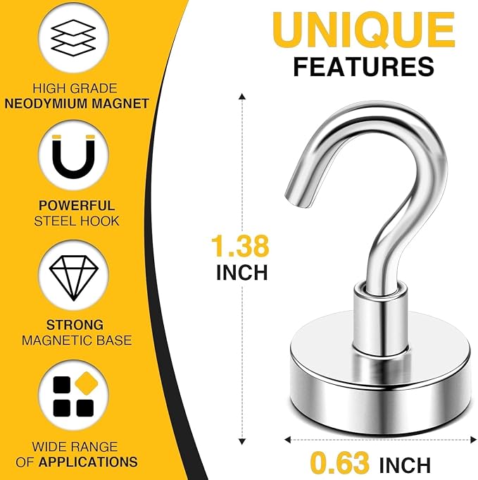 DIYMAG Magnetic Hooks 120pcs 30lbs Cruise Essentials 2026 Magnet Hook | Neodymium Heavy Duty Strong Magnets Hanging Ship Cabins Refrigerator Fridge Classroom Beach Vacation Kitchen Grills Home Tool