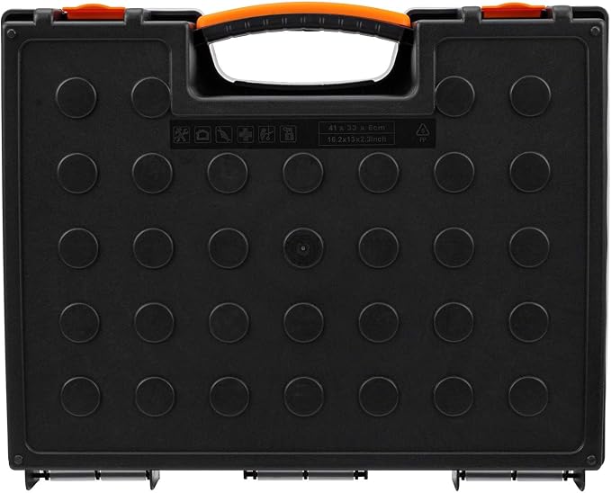 Amazon Basics 19-Removable Compartment Small Parts Organizer, Portable Hardware Storage Box with Customizable Compartments, Black, Orange, 16.5 x 13.2 x 2.4 inches