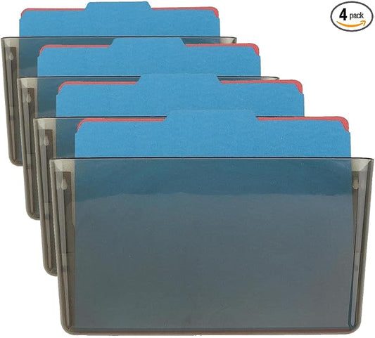 Officemate Wall File, Letter Size, Stackable Wall-Mounted Document Organizer, Plastic Pocket for Files, Mail & Folders, Gray (21431) (Pack of 4)
