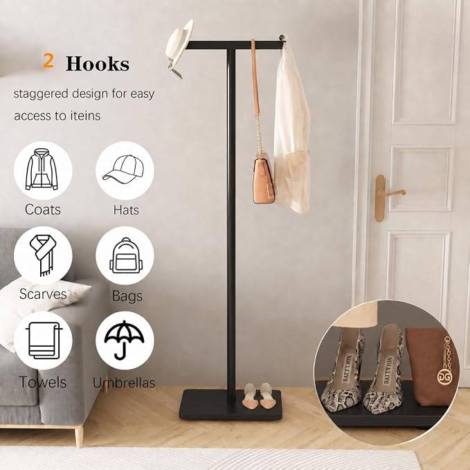 Freestanding Coat Racks with Marble Base Heavy Duty Clothes Rack Stand for Entryway, Bedroom, Living Room, Boutiques-15.7''L,BLACK