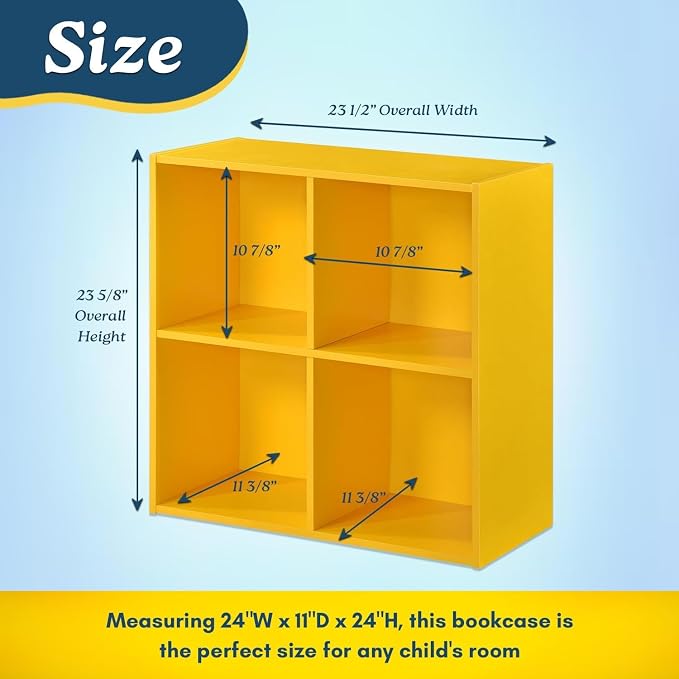 KB Designs - Yellow 4 Cube Storage Organizer Book Shelf, Toy Storage Organizer for Nursery, Kids Room, Playroom and Bedroom
