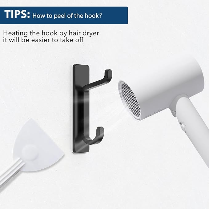 pickpiff Wall Hooks for Coat and Towel: 13LB Strong Adhesive Door Hanger Stick on, Black 6 Pack