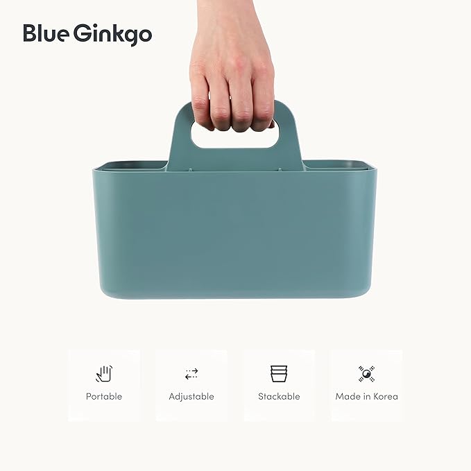 BLUE GINKGO Stackable Organizer Caddy, Rectangle, Green, Made in Korea | Portable. Adjustable. Home, Office & School Storage.