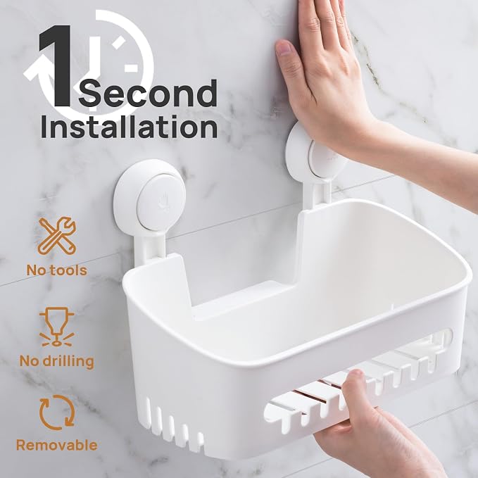 LEVERLOC Shower Caddy Suction Cup,Shower Organizer Bathroom Shelf,White M&L
