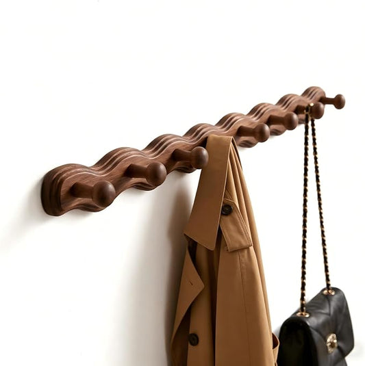 Wood Coat Rack Wall Mount -8 Pack Walnut Coat Hooks for Hanging Clothes,Keys, Robes,Purse,Towels,Bags,Backpack, Modern Decorative Wall hooks Heavy Duty Hanger Organizer for Bathroom,Entryway & Bedroom