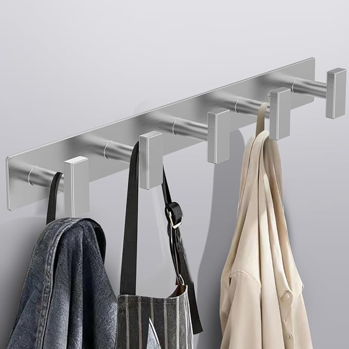 Bntuk Coat Rack Wall Mount - 5 Hat and Coat Hooks, Heavy Duty Towel Racks for Bathroom Entryway, Wall Hooks for Hanging Robes Bags Scarves Belts, Hat Rack Key Hanger Organizer (Silver)