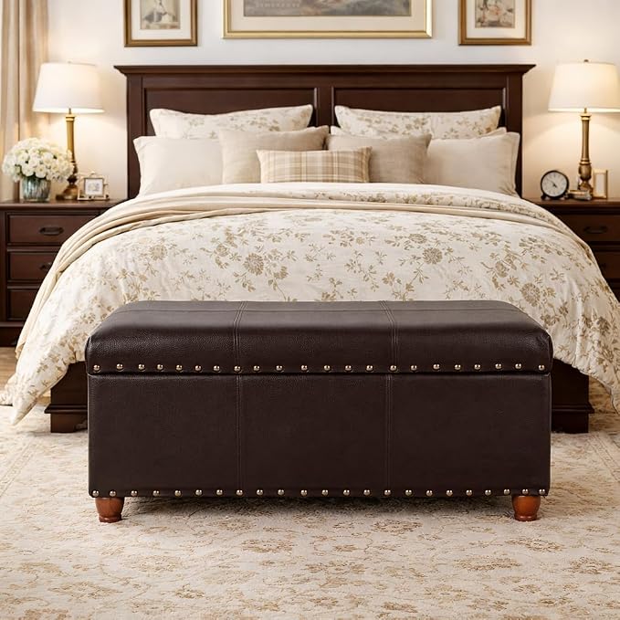 HomePop 40" Faux Leather Storage Cocktail Bench - Espresso