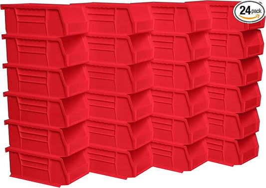 Akro-Mils 30220 AkroBins Plastic Storage Bins, 7"x4"x3", Red, 24-Pack | Space-Saving Stackable Bins for Garage, Pantry, Craft Organization