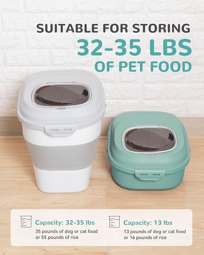 30-35Lbs Dog Food Storage Container Airtight,Collapsible Dog Food Container | Large Pet Food Storage Container with Double Airtight Seal & Magnetic Lid,Cat Food Container with Wheels,2Pcs Container,Scoop