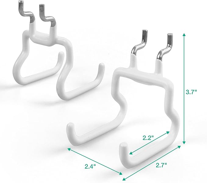 Pegboard Hooks, 8 Pack Peg Board Tool Utility Hooks & Hangers (White) | 1/4" Pegboard Accessories Organizers, Heavy Duty Peg Board Big Tool Hooks, Shelving Hangers for Craft Garage Workbench Office