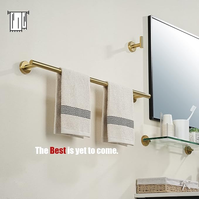 JQK Bath Towel Bar, 27 Inch Brushed Light Gold Towel Rack Bathroom, 304 Stainless Steel Thicken 0.8mm Towel Holder Wall Mount, Useable Length 24 Inch 2 Pack, TB110L24-BG-P2