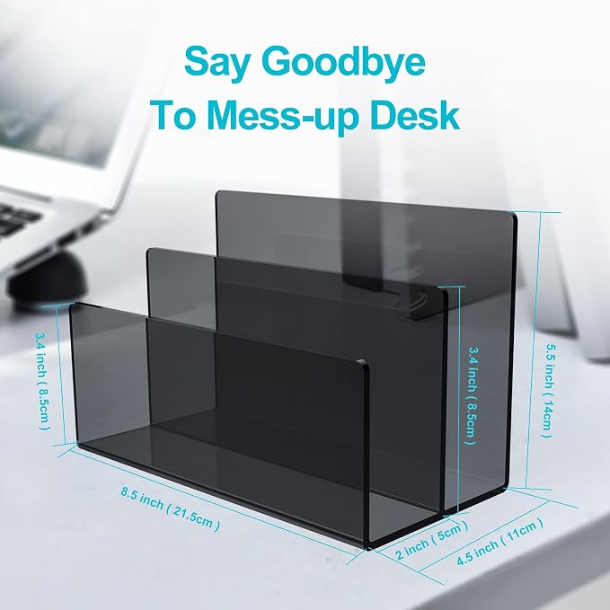 Boloyo Acrylic File Holder,1PC 2 Sections Clear Black File Organizer Mail Letter Sorter Desktop Folder Holder for Home Office School Envelope Bill Filling Paper Document