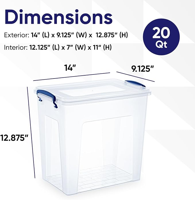 Superio Storage Bins with Lids, Clear Plastic Containers for Organizing, Stackable Totes, BPA Free, Odor Free, Organizer Boxes for Home, and Dorm (4 Pack, 14.7 Qt)