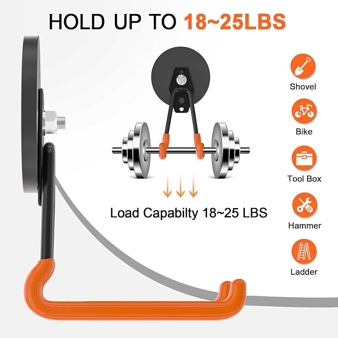 ENUODA Strong Magnetic Hooks Heavy Duty Upgraded Magnetic Tool Holder Large Magnet Hooks for Hanging Shovel, Garden Tool, Toolbox, Power Drill, Broom, Locker, Container, Van, Organization, 2PCS