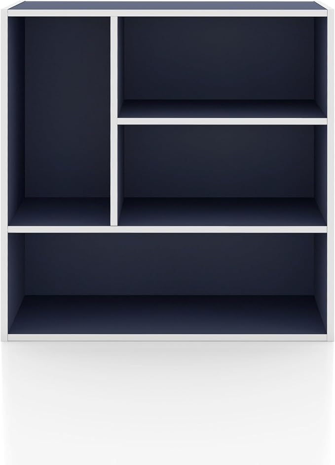Homes: Inside + Out Apexa 4-Vertical Storage Organizer Shelves, Stackable Wood Bookcase for Organization, Dorm Teen Room Decor & Home Office, Steel Blue