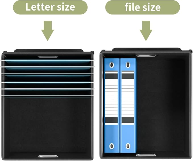File Organizer Box with Lids, Collapsible File Folder Organizer | File Box with Plastic Slides for Document, Filing Bin for Letter Size Hanging File Folders (2 Pack, Dark Green)