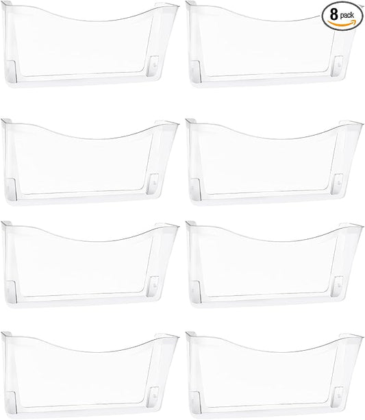 EASEPRES 8 Pack Clear Single Pocket Hanging File Organizer, Plastic Wall Mount Paper Mails Magazines Holder, Mounted Folder Bins for Office, School and Home, 13.85x3.14x6.88 inches