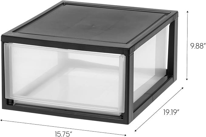 IRIS USA 2-Pack 30 Qt. Stacking Drawer Organizer with Sliding Drawer, Black | Organize clothing, accessories, office supplies, and household essentials around your home with easy access to stored items
