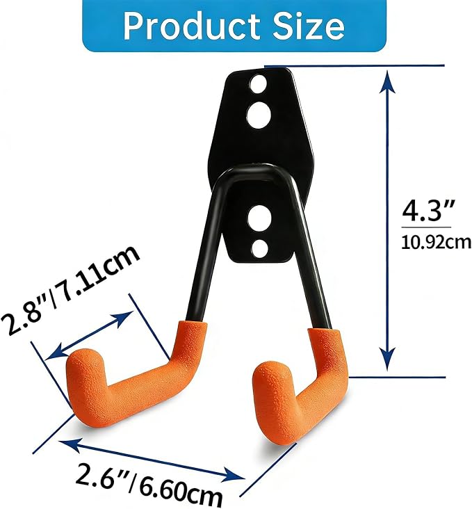 GeeWatom 2 Pack Garage Storage Utility Hooks，Garage Garden Tool Organizer，Steel Wall Mount Hooks, Garden Small U Hooks (Matte Orange)